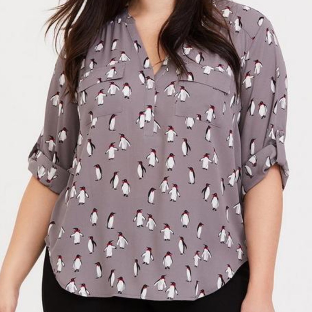 Harper Georgette Pullover 3/4 Sleeve penguin print Blouse